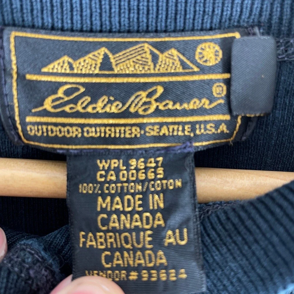 Eddie Bauer Henley Mens Large Blue Ribbed Cotton Outdoor Workwear Vintage Canada